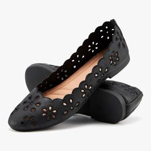 FRACORA Women's Ballet Flats - Black Floral Cutout Ballet Flats